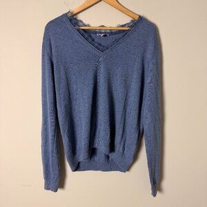 Current Air Lace Trim Blue V-Neck Sweater XL
